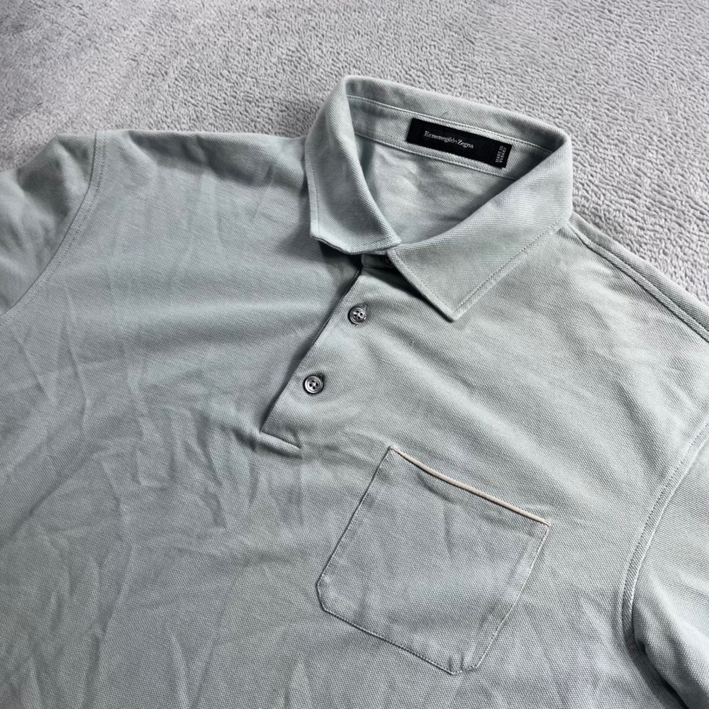 Ermenegildo Zegna Mens Pique Polo Shirt Light Green Short Sleeve Size L 52